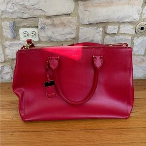 Lauren Ralph Lauren Bright Red Leather Tote with Gold Hardware